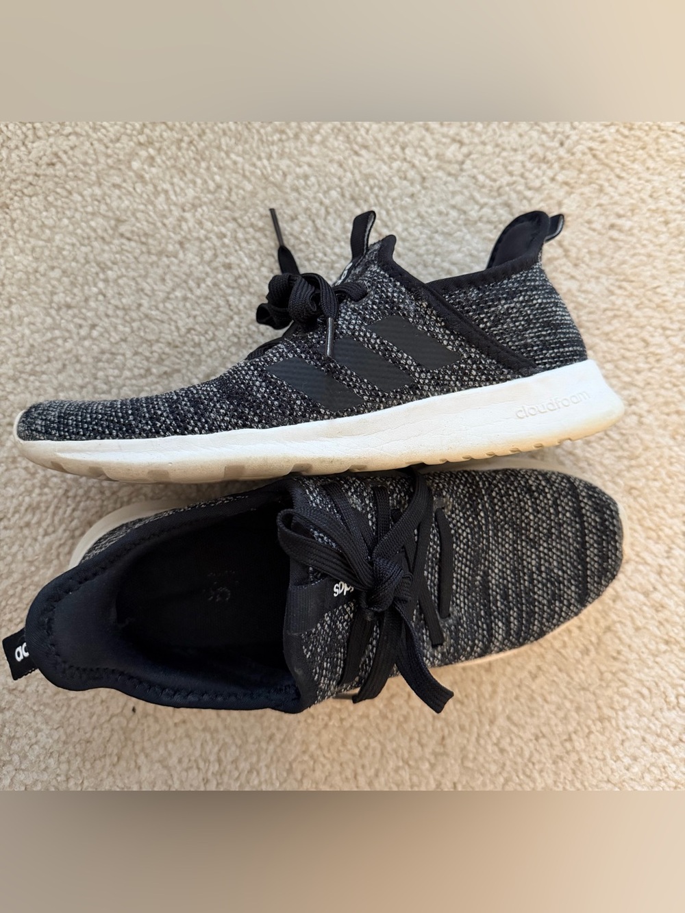 Adidas Women’s Black and White Knit Cloudfoam Running Shoes - Picture 3 of 4